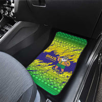 Brazil Christmas Car Mats with Tropical Santa Tribal Pattern National Colors and Merry Christmas Text Design - Wonder Print Shop