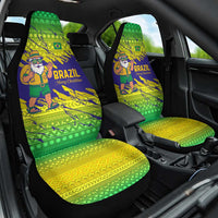 Brazil Christmas Car Seat Cover with Tropical Santa Tribal Pattern National Colors and Merry Christmas Text Design - Wonder Print Shop