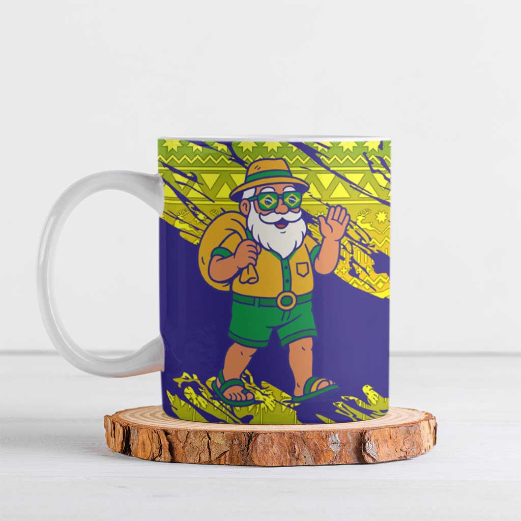 Brazil Christmas Ceramic Mug with Tropical Santa Tribal Pattern National Colors and Merry Christmas Text Design - Wonder Print Shop