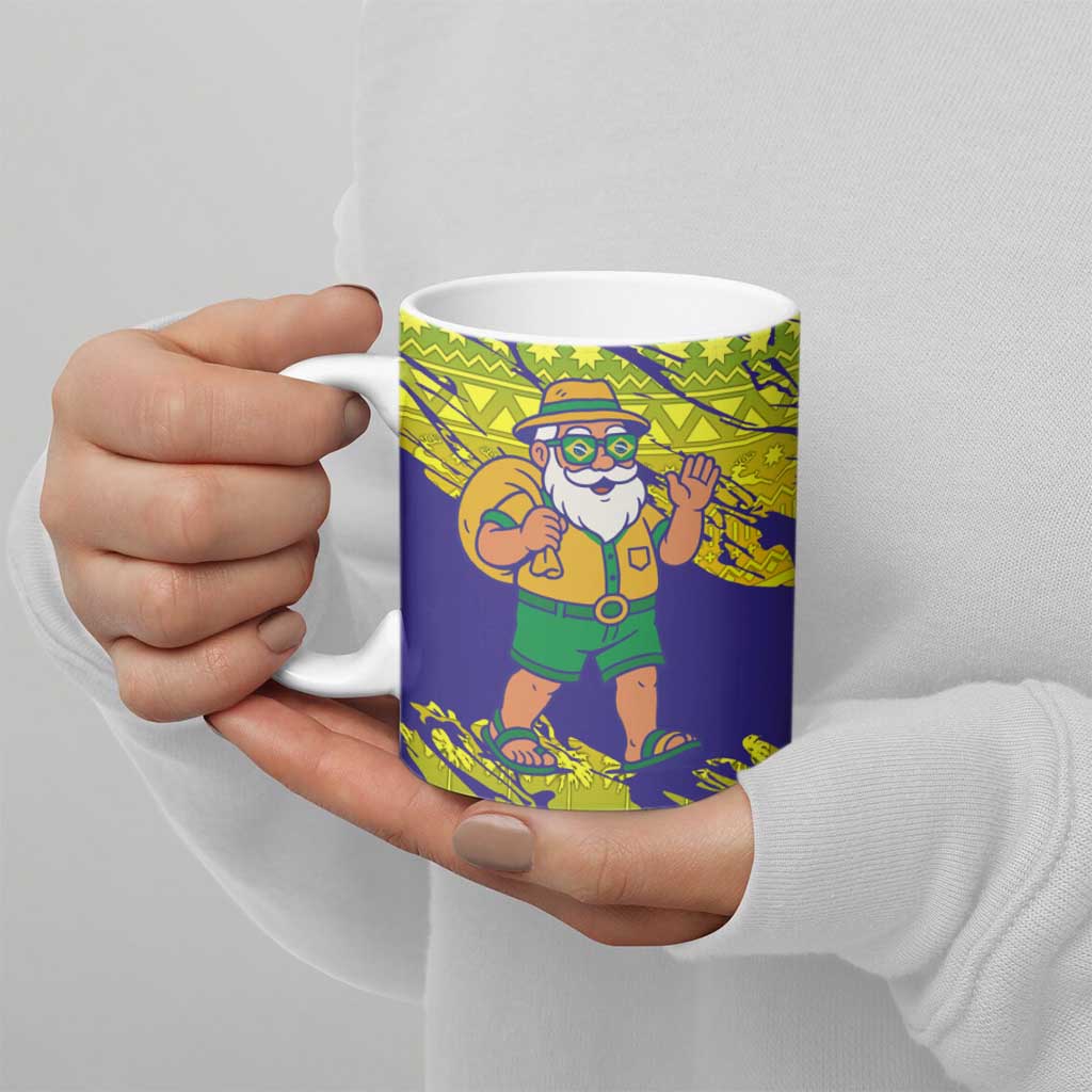 Brazil Christmas Ceramic Mug with Tropical Santa Tribal Pattern National Colors and Merry Christmas Text Design - Wonder Print Shop
