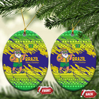 Brazil Christmas Ceramic Ornament with Tropical Santa Tribal Pattern National Colors and Merry Christmas Text Design - Wonder Print Shop