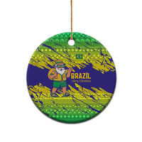 Brazil Christmas Ceramic Ornament with Tropical Santa Tribal Pattern National Colors and Merry Christmas Text Design - Wonder Print Shop