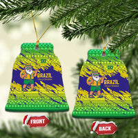 Brazil Christmas Ceramic Ornament with Tropical Santa Tribal Pattern National Colors and Merry Christmas Text Design - Wonder Print Shop