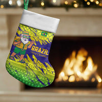 Brazil Christmas Stocking with Tropical Santa Tribal Pattern National Colors and Merry Christmas Text Design - Wonder Print Shop