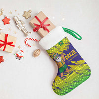 Brazil Christmas Stocking with Tropical Santa Tribal Pattern National Colors and Merry Christmas Text Design - Wonder Print Shop