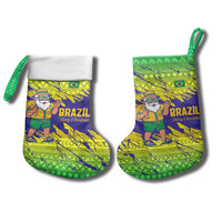 Brazil Christmas Stocking with Tropical Santa Tribal Pattern National Colors and Merry Christmas Text Design - Wonder Print Shop