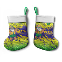 Brazil Christmas Stocking with Tropical Santa Tribal Pattern National Colors and Merry Christmas Text Design - Wonder Print Shop