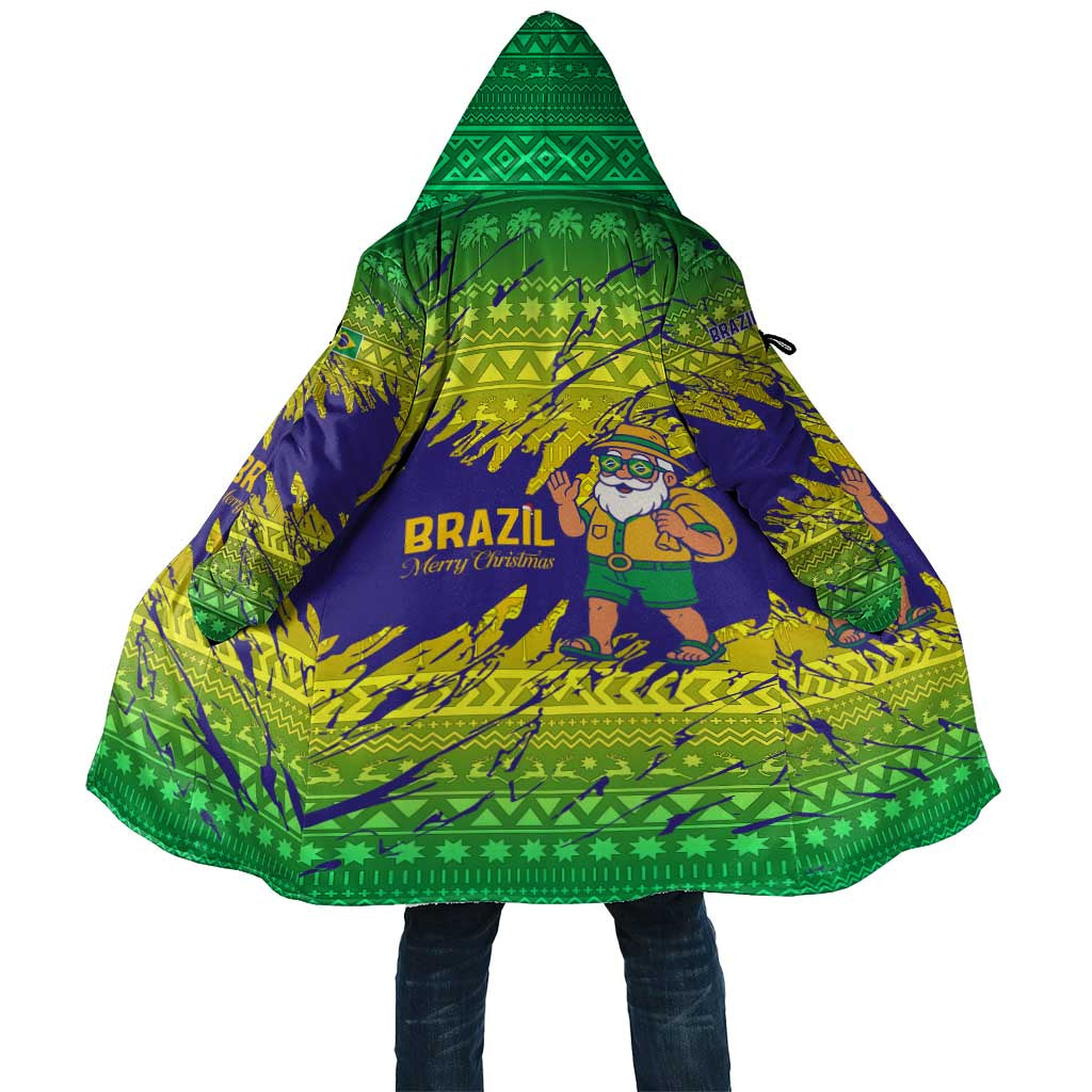 Brazil Christmas Cloak with Tropical Santa Tribal Pattern National Colors and Merry Christmas Text Design - Wonder Print Shop