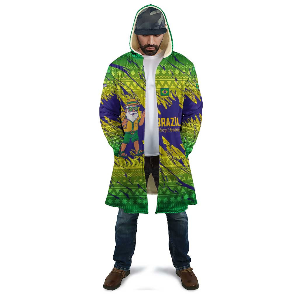 Brazil Christmas Cloak with Tropical Santa Tribal Pattern National Colors and Merry Christmas Text Design - Wonder Print Shop