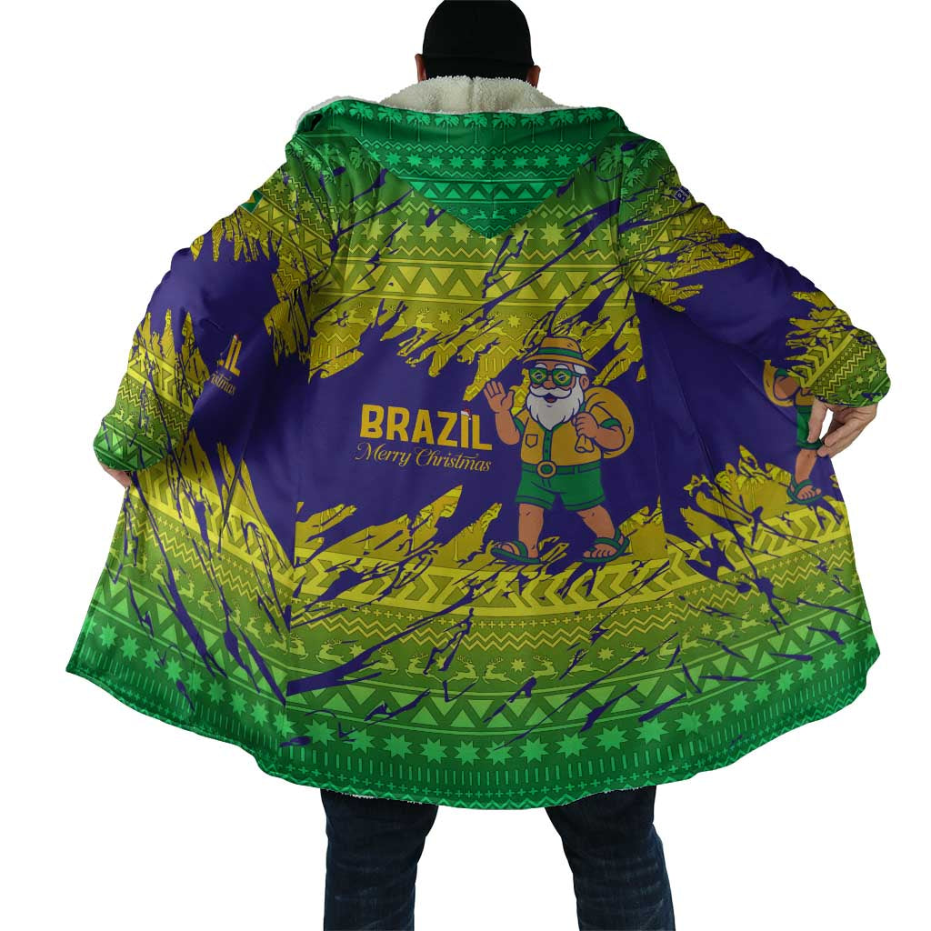 Brazil Christmas Cloak with Tropical Santa Tribal Pattern National Colors and Merry Christmas Text Design - Wonder Print Shop