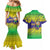 Brazil Christmas Couples Matching Mermaid Dress and Hawaiian Shirt with Tropical Santa Tribal Pattern National Colors and Merry Christmas Text Design - Wonder Print Shop