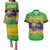Brazil Christmas Couples Matching Puletasi and Hawaiian Shirt with Tropical Santa Tribal Pattern National Colors and Merry Christmas Text Design - Wonder Print Shop
