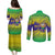 Brazil Christmas Couples Matching Puletasi and Long Sleeve Button Shirt with Tropical Santa Tribal Pattern National Colors and Merry Christmas Text Design - Wonder Print Shop