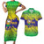 Brazil Christmas Couples Matching Short Sleeve Bodycon Dress and Hawaiian Shirt with Tropical Santa Tribal Pattern National Colors and Merry Christmas Text Design - Wonder Print Shop