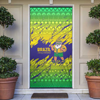 Brazil Christmas Door Cover with Tropical Santa Tribal Pattern National Colors and Merry Christmas Text Design - Wonder Print Shop