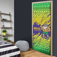 Brazil Christmas Door Cover with Tropical Santa Tribal Pattern National Colors and Merry Christmas Text Design - Wonder Print Shop