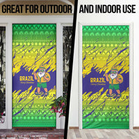 Brazil Christmas Door Cover with Tropical Santa Tribal Pattern National Colors and Merry Christmas Text Design - Wonder Print Shop