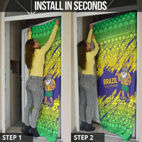 Brazil Christmas Door Cover with Tropical Santa Tribal Pattern National Colors and Merry Christmas Text Design - Wonder Print Shop