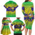 Brazil Christmas Family Matching Long Sleeve Bodycon Dress and Hawaiian Shirt with Tropical Santa Tribal Pattern National Colors and Merry Christmas Text Design - Wonder Print Shop