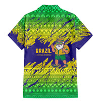 Brazil Christmas Family Matching Mermaid Dress and Hawaiian Shirt with Tropical Santa Tribal Pattern National Colors and Merry Christmas Text Design - Wonder Print Shop