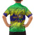 Brazil Christmas Family Matching Off The Shoulder Long Sleeve Dress and Hawaiian Shirt with Tropical Santa Tribal Pattern National Colors and Merry Christmas Text Design - Wonder Print Shop