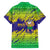 Brazil Christmas Family Matching Off The Shoulder Long Sleeve Dress and Hawaiian Shirt with Tropical Santa Tribal Pattern National Colors and Merry Christmas Text Design - Wonder Print Shop