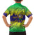 Brazil Christmas Family Matching Off Shoulder Short Dress and Hawaiian Shirt with Tropical Santa Tribal Pattern National Colors and Merry Christmas Text Design - Wonder Print Shop