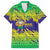 Brazil Christmas Family Matching Off Shoulder Short Dress and Hawaiian Shirt with Tropical Santa Tribal Pattern National Colors and Merry Christmas Text Design - Wonder Print Shop