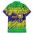 Brazil Christmas Family Matching Off Shoulder Short Dress and Hawaiian Shirt with Tropical Santa Tribal Pattern National Colors and Merry Christmas Text Design - Wonder Print Shop