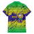 Brazil Christmas Family Matching Short Sleeve Bodycon Dress and Hawaiian Shirt with Tropical Santa Tribal Pattern National Colors and Merry Christmas Text Design - Wonder Print Shop