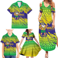 Brazil Christmas Family Matching Summer Maxi Dress and Hawaiian Shirt with Tropical Santa Tribal Pattern National Colors and Merry Christmas Text Design - Wonder Print Shop