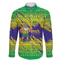 Brazil Christmas Family Matching Tank Maxi Dress and Hawaiian Shirt with Tropical Santa Tribal Pattern National Colors and Merry Christmas Text Design - Wonder Print Shop