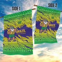 Brazil Christmas Garden Flag with Tropical Santa Tribal Pattern National Colors and Merry Christmas Text Design - Wonder Print Shop