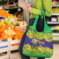 Brazil Christmas Grocery Bag with Tropical Santa Tribal Pattern National Colors and Merry Christmas Text Design - Wonder Print Shop