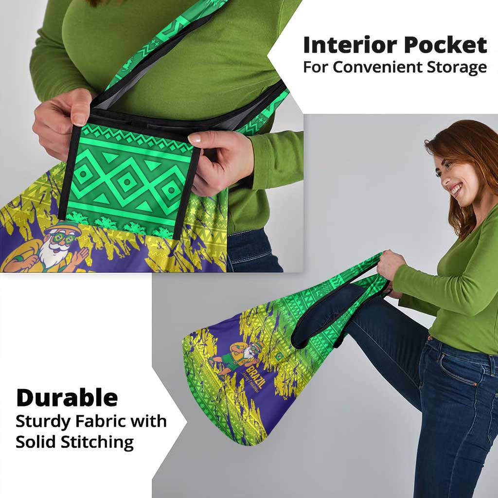 Brazil Christmas Grocery Bag with Tropical Santa Tribal Pattern National Colors and Merry Christmas Text Design - Wonder Print Shop