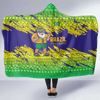 Brazil Christmas Hooded Blanket with Tropical Santa Tribal Pattern National Colors and Merry Christmas Text Design - Wonder Print Shop