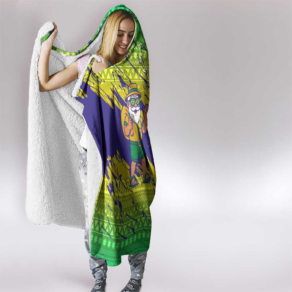 Brazil Christmas Hooded Blanket with Tropical Santa Tribal Pattern National Colors and Merry Christmas Text Design - Wonder Print Shop