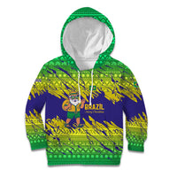 Brazil Christmas Kid Hoodie with Tropical Santa Tribal Pattern National Colors and Merry Christmas Text Design - Wonder Print Shop