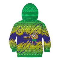 Brazil Christmas Kid Hoodie with Tropical Santa Tribal Pattern National Colors and Merry Christmas Text Design - Wonder Print Shop