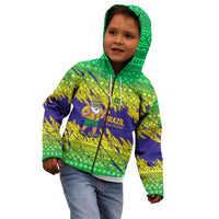 Brazil Christmas Kid Hoodie with Tropical Santa Tribal Pattern National Colors and Merry Christmas Text Design - Wonder Print Shop