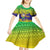 Brazil Christmas Kid Short Sleeve Dress with Tropical Santa Tribal Pattern National Colors and Merry Christmas Text Design - Wonder Print Shop