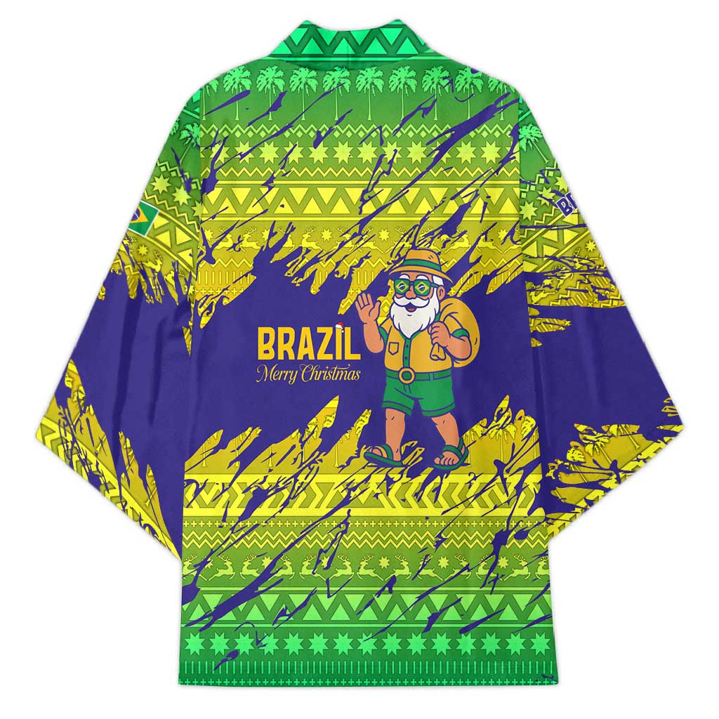 Brazil Christmas Kimono with Tropical Santa Tribal Pattern National Colors and Merry Christmas Text Design - Wonder Print Shop