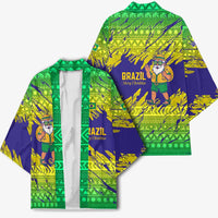 Brazil Christmas Kimono with Tropical Santa Tribal Pattern National Colors and Merry Christmas Text Design - Wonder Print Shop