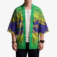 Brazil Christmas Kimono with Tropical Santa Tribal Pattern National Colors and Merry Christmas Text Design - Wonder Print Shop
