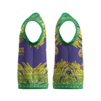 Brazil Christmas Knitted V-Neck Vest with Tropical Santa Tribal Pattern National Colors and Merry Christmas Text Design - Wonder Print Shop