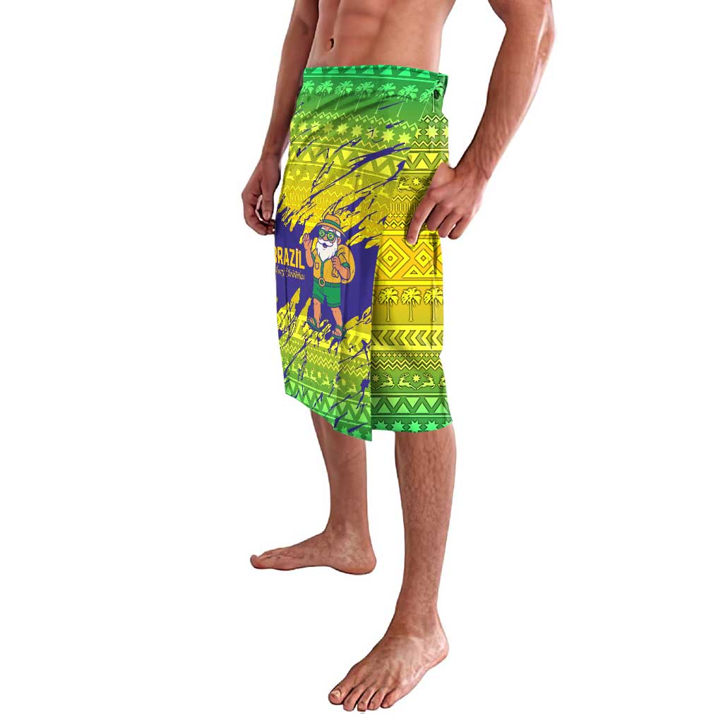 Brazil Christmas Lavalava with Tropical Santa Tribal Pattern National Colors and Merry Christmas Text Design - Wonder Print Shop
