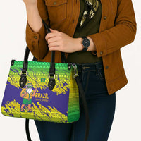 Brazil Christmas Leather Bag with Tropical Santa Tribal Pattern National Colors and Merry Christmas Text Design - Wonder Print Shop