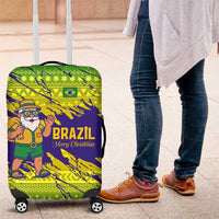 Brazil Christmas Luggage Cover with Tropical Santa Tribal Pattern National Colors and Merry Christmas Text Design - Wonder Print Shop