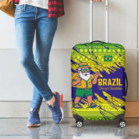 Brazil Christmas Luggage Cover with Tropical Santa Tribal Pattern National Colors and Merry Christmas Text Design - Wonder Print Shop