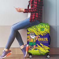 Brazil Christmas Luggage Cover with Tropical Santa Tribal Pattern National Colors and Merry Christmas Text Design - Wonder Print Shop